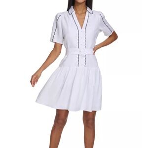 Karl Lagerfeld Paris Puff-Sleeve Belted A-Line